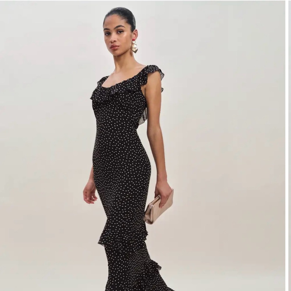 Reformation Black and White Polka Dot Maxi Dress